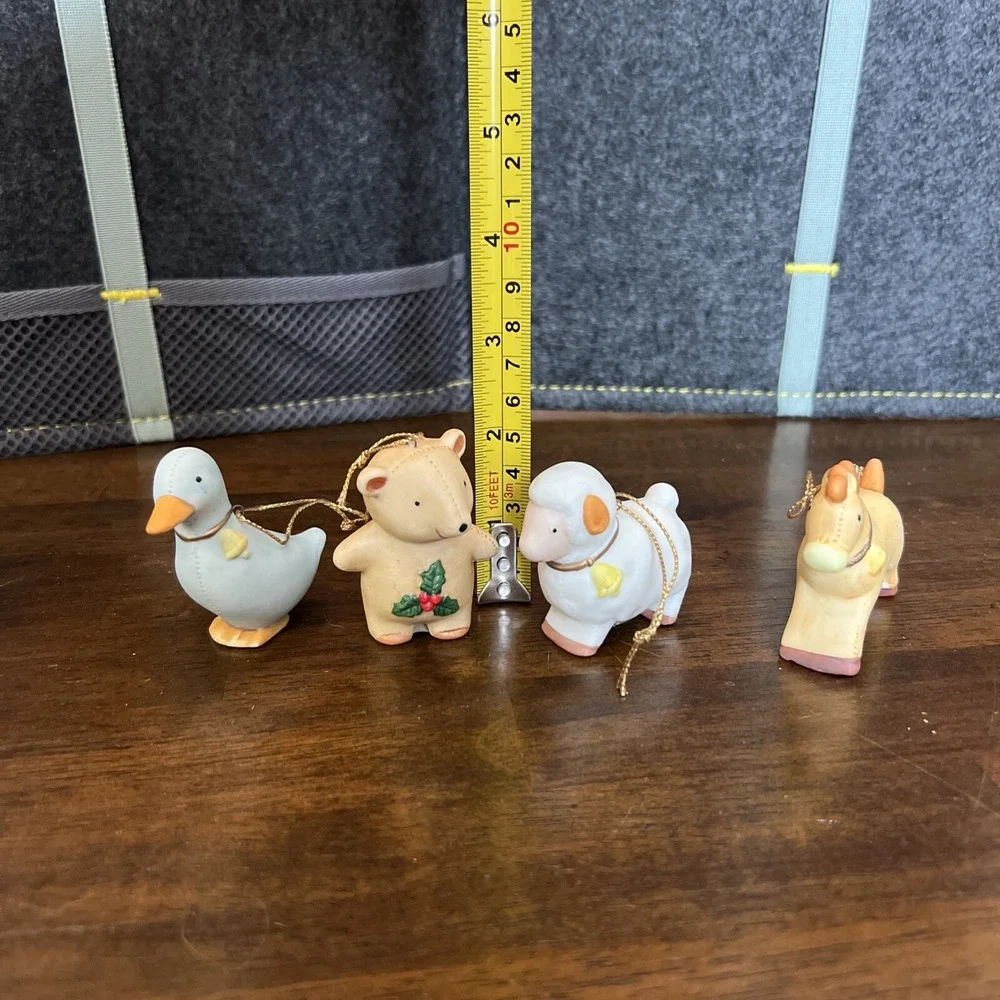 (4) Vintage Homco Farm Animal Christmas Holiday Ornaments - Bear Duck Sheep Deer